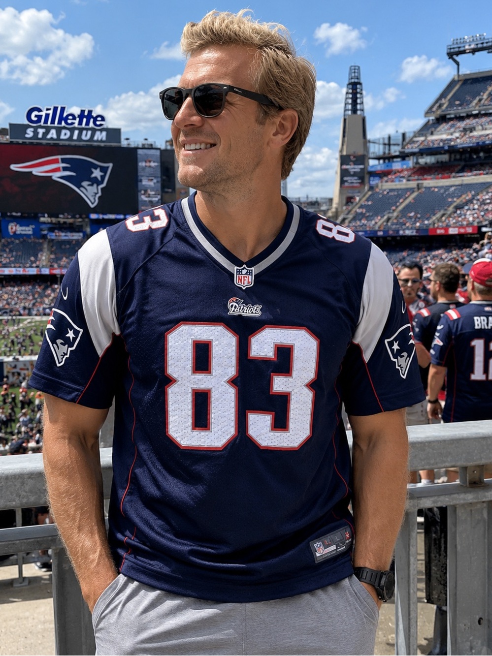 Reebok Men’s Navy Blue New England Patriots #83 Player Football Jersey Shirt XL